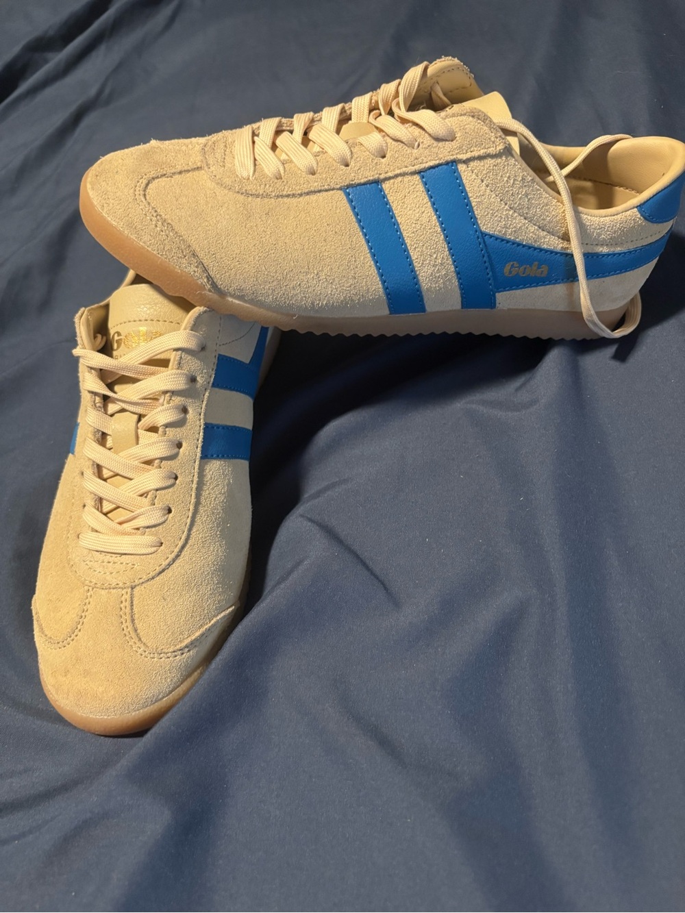 Gola bullet Butter Yellow Suede with Blue Stripes